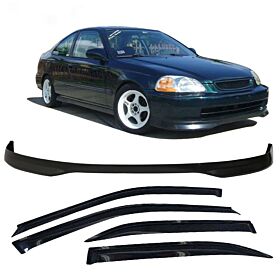 1996-1998 Honda Civic Polypropylene T-R Style Front Bumper Lip + Sun Window Visor Combo  - CB-A007731