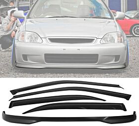 1999-2000 Honda Civic 4DR Sedan EK Style Front Bumper Lip + Sun Window Visor Combo  - CB-A007735
