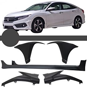 2016-2018 Honda Civic 4DR Sedan Polypropylene HF-P Body Kit - Front Bumper Lip + Rear Bumper Lip + Side Skirts - CB-A010917