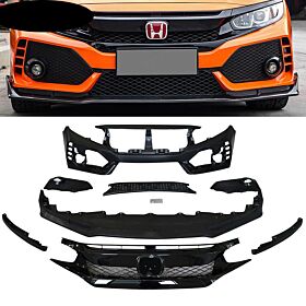 2016-2021 Honda Civic Type R Style Front Bumper + Grille + Lip Gloss Black - CB-A011378