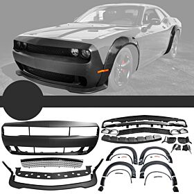 2008-2014 Dodge Challenger Polypropylene Front Bumper + SRT Lip + Fender Flares Combo - CB-A012231