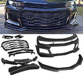 2016-2018 Chevrolet Camaro Polypropylene ZL1 Style Front Bumper Lip + Grille  - CB-A012298