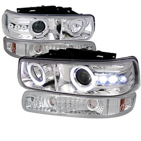1999-2003 Chevy Silverado Halo Chrome Projector Headlights - 2LBLHP-SIV99-RS