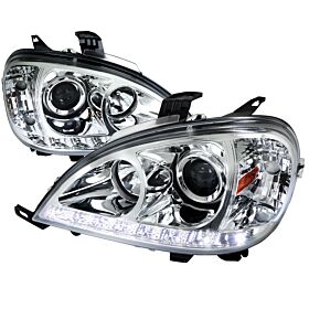 2002-2005 Mercedes Benz ML LED DRL Chrome Projector Headlights - 2LHP-BW16302-TM