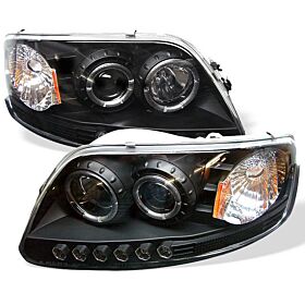 1997-2003 Ford F150 Black Halo Projector Headlights - 444-FF15097-1P-AM-BK