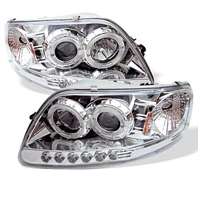1997-2003 Ford F150 Chrome Halo Projector Headlights - 444-FF15097-1P-AM-C