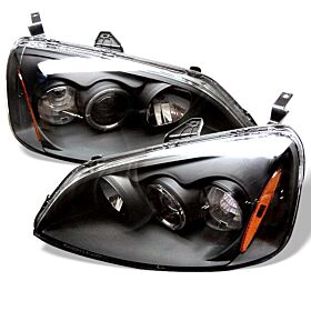 2001-2003 Honda Civic 2DR Black Halo Projector Headlights - 444-HC01-AM-BK