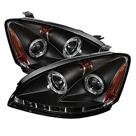 2002-2004 Nissan Altima Black Halo Projector Headlights - 444-NA02-HL-BK