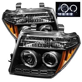 2005-2008 Nissan Frontier Black Halo Projector Headlights - 444-NF05-HL-BK