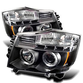 2004-2013 Nissan Titan Black Halo Projector Headlights - 444-NTI04-HL-BK