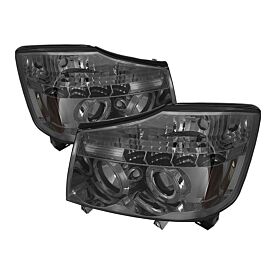 2004-2013 Nissan Titan Smoke Halo Projector Headlights - 444-NTI04-HL-SM