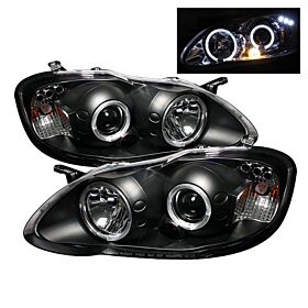 2003-2008 Toyota Corolla Black Halo Projector Headlights - 444-TC03-HL-BK