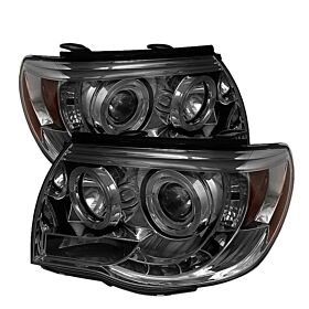 2005-2011 Toyota Tacoma Smoke Halo Projector Headlights - 444-TT05-HL-SM