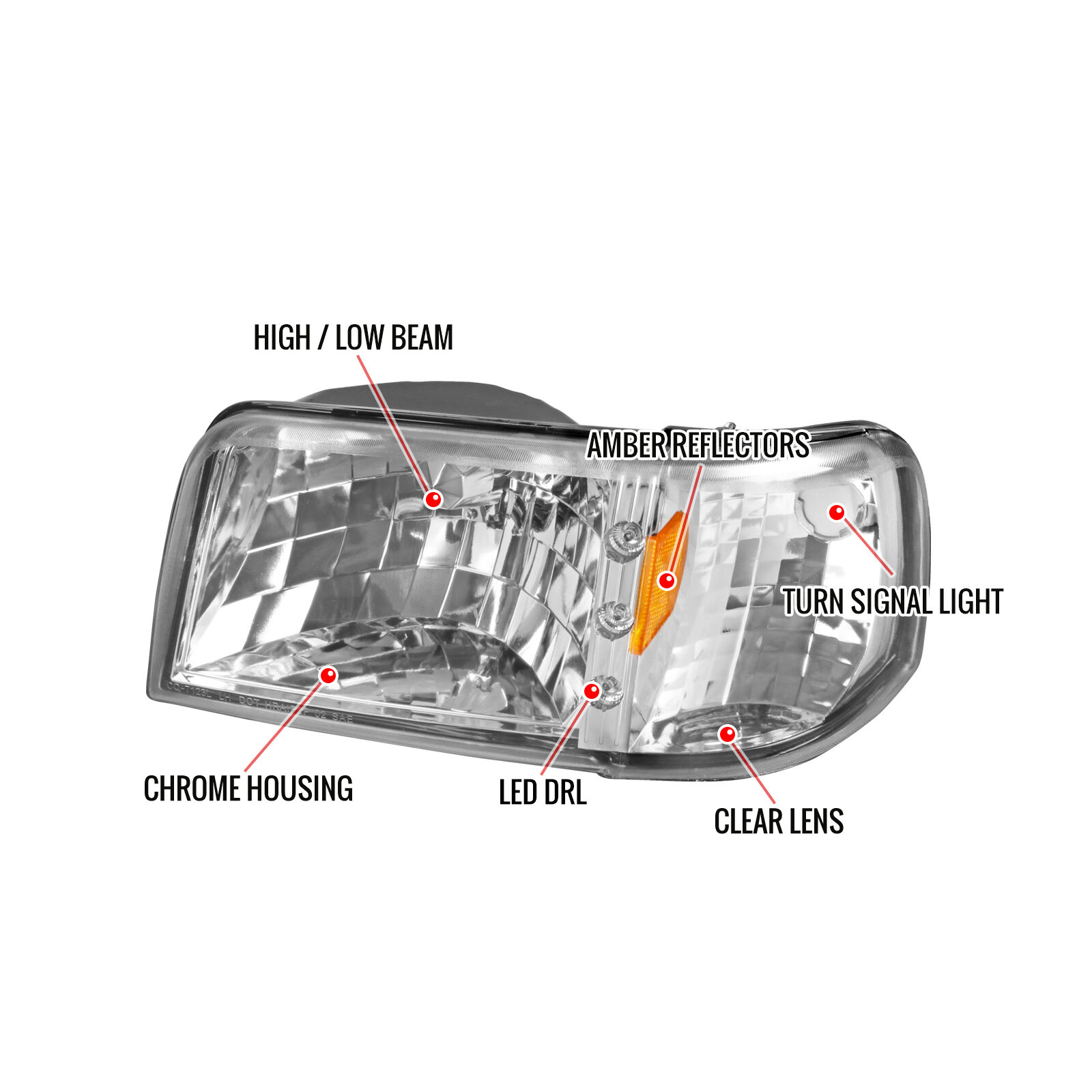 1993-1997 Ford Ranger Chrome LED Headlights - 2LCLH-RAN93-V2-OZ