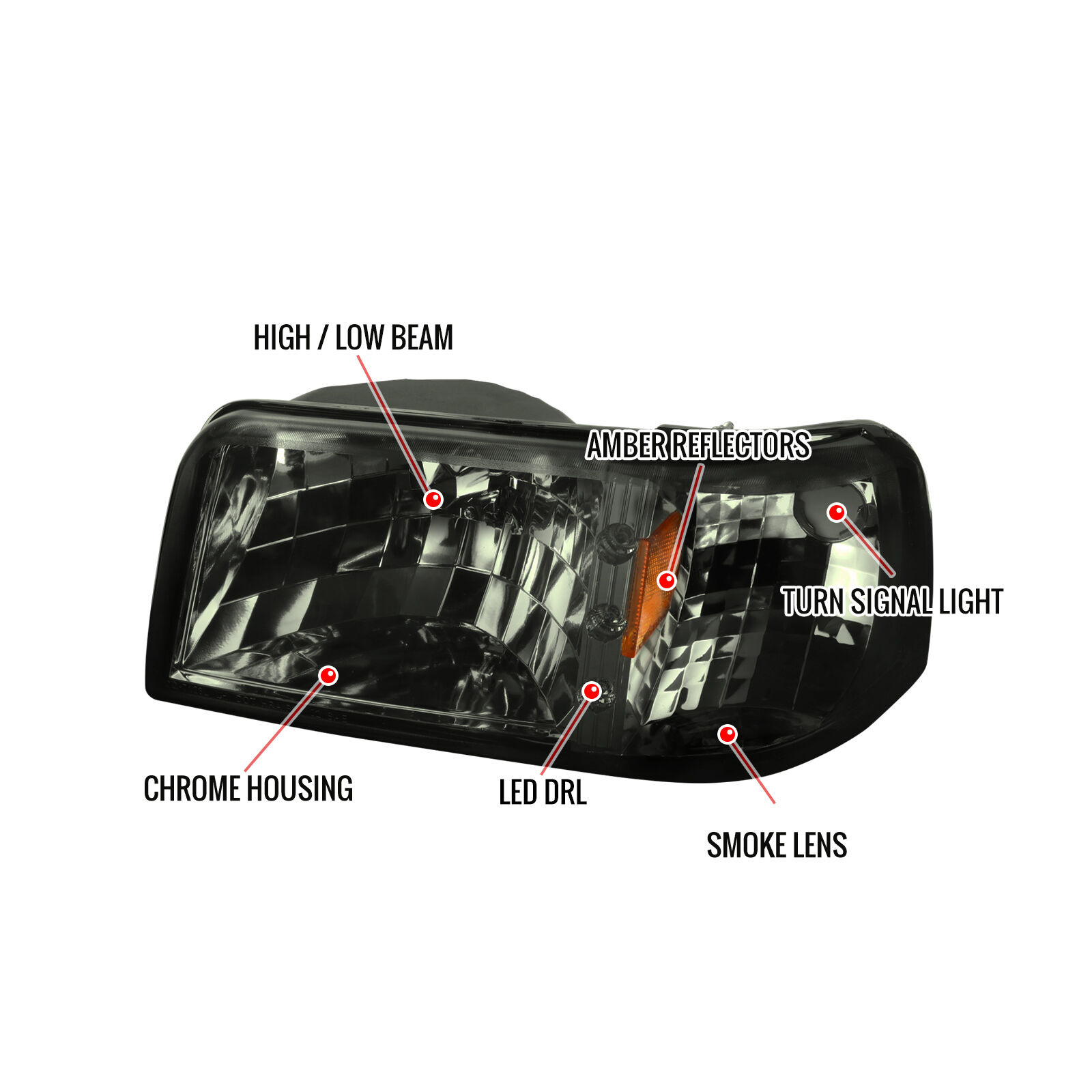 1993-1997 Ford Ranger Smoke LED Headlights - 2LCLH-RAN93G-V2-OZ
