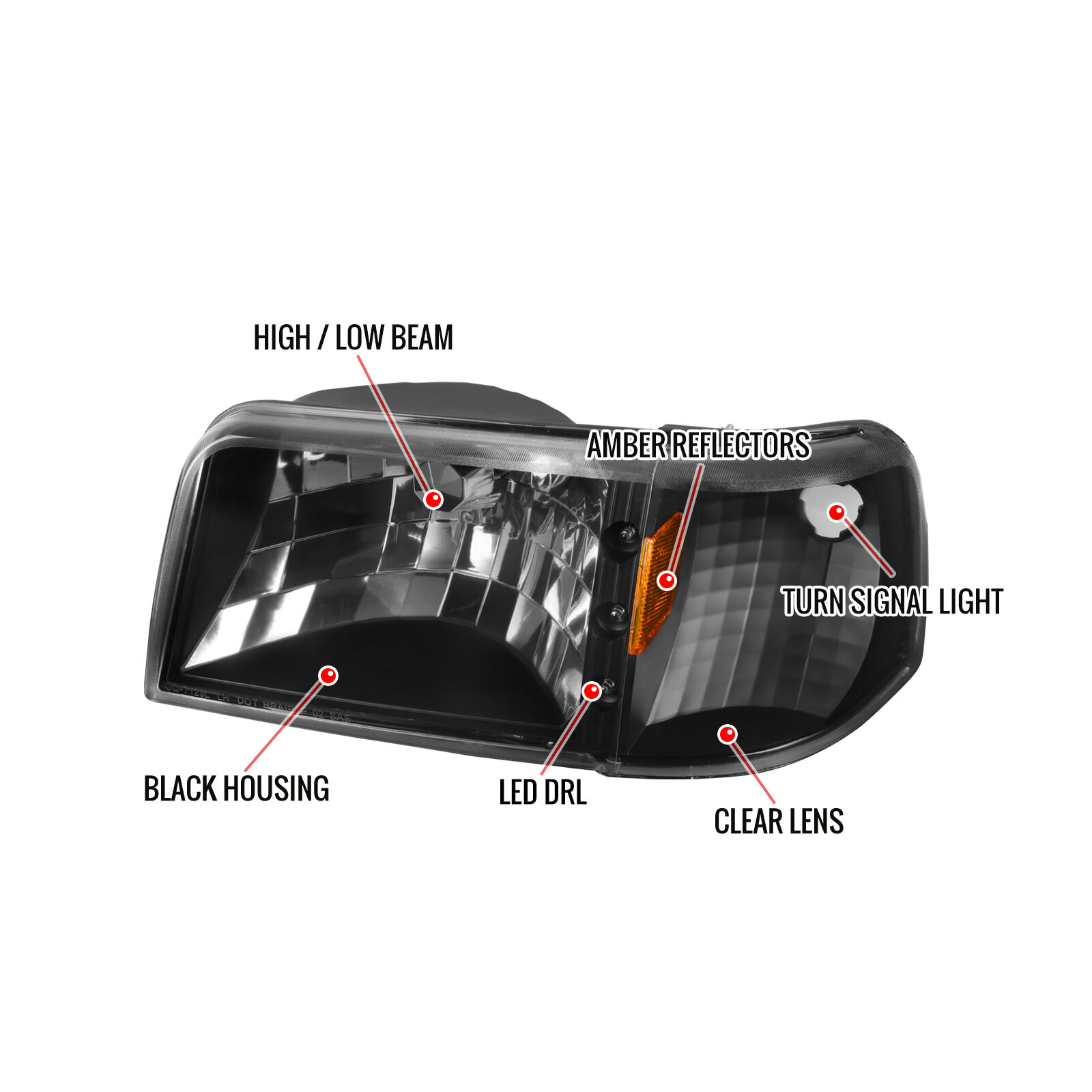 1993-1997 Ford Ranger Black LED Headlights - 2LCLH-RAN93JM-V2-OZ
