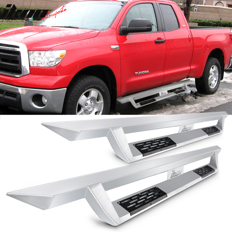 2007-2018 Toyota Tundra Double Cab Ikon V1 Style Steel Running Boards Silver Side Step Nerf Bars Running Boards For 2014 Toyota Tundra Double Cab