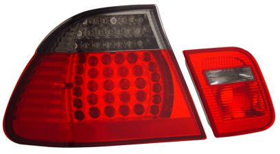 1999-2001 BMW E46 4dr LED Taillights - Red / Smoke 4pc - 03-B39801TLED4DRS