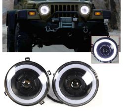 1997-2016 Jeep Wrangler 7" Halo Angel Eyes LED Projector Headlights  - 3-WQ-MMR-001