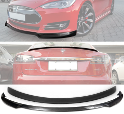 2012-2016 Tesla Model S Carbon Fiber Front Bumper Lip + OE Trunk Spoiler  - CB-A012064
