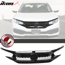 2019-2021 Honda Civic Coupe/Sedan T-R Style Front Grille + 2PC Eyebrow Combo Gloss Black  - CB-A012499