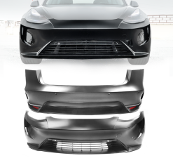 2017-2022 Tesla Model 3 Polypropylene IKON Style Front Bumper + Rear Bumper Combo Unpainted Black  - CB-A012504