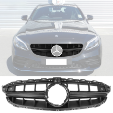 2019-2020 Mercedes Benz C-Class W205 Coupe/Sedan Front Grille w/Parking Camera Cut-Out Black  - HG-MBW20519V-BK