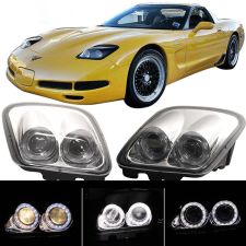 1997-2004 Chevrolet Corvette C5 LED Halo Projector Headlights Chrome  - LP-CCVET97C-1