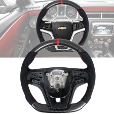 2012-2015 Chevrolet Camaro Carbon Fiber & Alcantara Steering Wheel Stitching Indicator Steering Wheel  - SW-CC12-CFAL-RD-RD