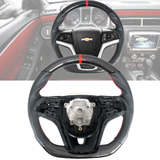 2012-2015 Chevrolet Camaro Carbon Fiber & Leather Steering Wheel Stitching Indicator Steering Wheel  - SW-CC12-CFPFL-RD-RD