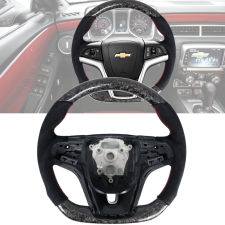 2012-2015 Chevrolet Camaro Forged Carbon Fiber & Alcantara Red Stitch Steering Wheel  - SW-CC12-FCFAL-RD
