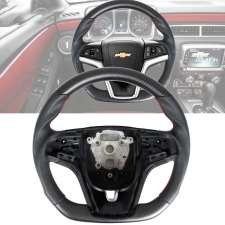 2012-2015 Chevrolet Camaro Matte Carbon Fiber & Leather Steering Wheel W/ Red Stitching  - SW-CC12-MCFPFL-RD