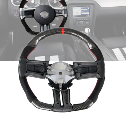 2010-2014 Ford Mustang Carbon Fiber & Alcantara Steering Wheel W/Stitching & Indicator Steering Wheel  - SW-FM10-CFAL-RD-RD