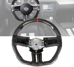 2010-2014 Ford Mustang Carbon Fiber & Leather Steering Wheel W/ Stitching & Indicator Steering Wheel  - SW-FM10-CFPFL-RD-RD