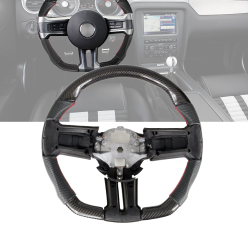 2010-2014 Ford Mustang Carbon Fiber & Leather Steering Wheel W/ Red Stitching Steering Wheel  - SW-FM10-CFPFL-RD