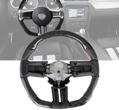 2010-2014 Ford Mustang Carbon Fiber & Leather Steering Wheel W/Stitching&Indicator Steering Wheel  - SW-FM10-FCFPFL-RD