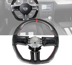 2010-2014 Ford Mustang Carbon Fiber & Leather Steering Wheel W/ Stitching & Indicator Steering Wheel  - SW-FM10-MCFPFL-RD-RD