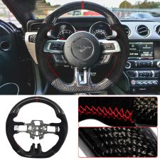2015-2017 Ford Mustang Carbon Fiber & Alcantara Red Ring Steering Wheel  - SW-FM15CFV3