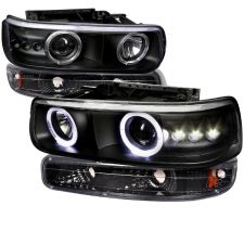 1999-2003 Chevy Silverado Halo Black Projector Headlights - 2LBLHP-SIV99JM-RS