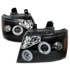 2007-2012 Chevy Avalanche Halo LED Black Projector Headlights - 2LHP-AVA07JM-TM