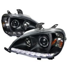 2002-2005 Mercedes Benz ML LED DRL Black Projector Headlights - 2LHP-BW16302JM-T