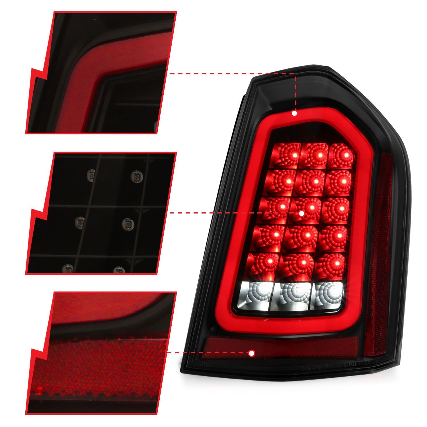 VLAND Smoke Lens LED Tail Lights For 2011-2014 Chrysler 300 – Red Rear Brake Lamps (Plug & Play)