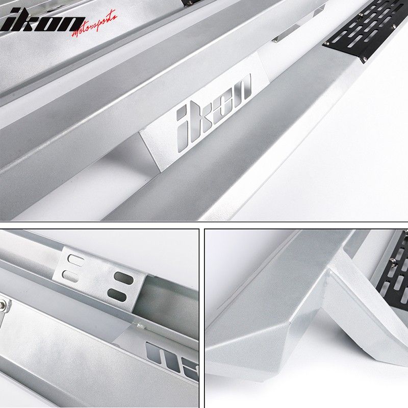 20072018 Toyota Tundra Double Cab Ikon V1 Style Steel Running Boards Silver Side Step Nerf Bars