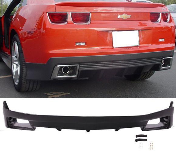 Factory Style Black PU by IKON MOTORSPORTS Rear Bumper Lip Spoiler With Muffer Tip Compatible With 2010-2013 Chevy Camaro