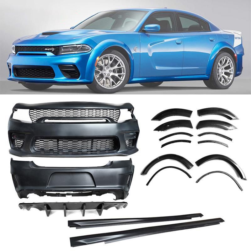 2015-2022 Dodge Charger Polypropylene Wide Body Kit w/Carbon-Look Rear Diffuser & Fender Flares  - CB-A012524