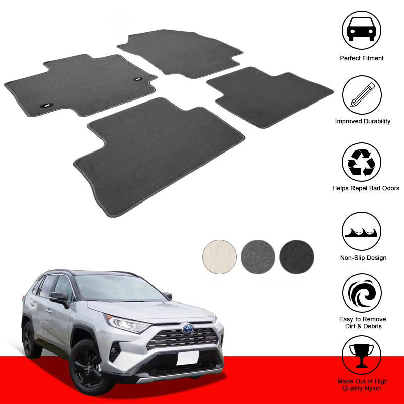 4PCS Black Velour Floor Mats – Front & Rear – Fits 2006-2012 Toyota RAV4 – Soillar – OEM Replacement Style