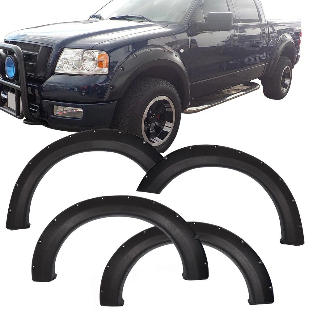 G-PLUS Wheel Fender Flares Compatible with Ford F150 2004-2008 Compatible with Lincoln Mark LT 2007-2008 Pickup Textured Black,Rivet Pocket Style Set Bolt on 