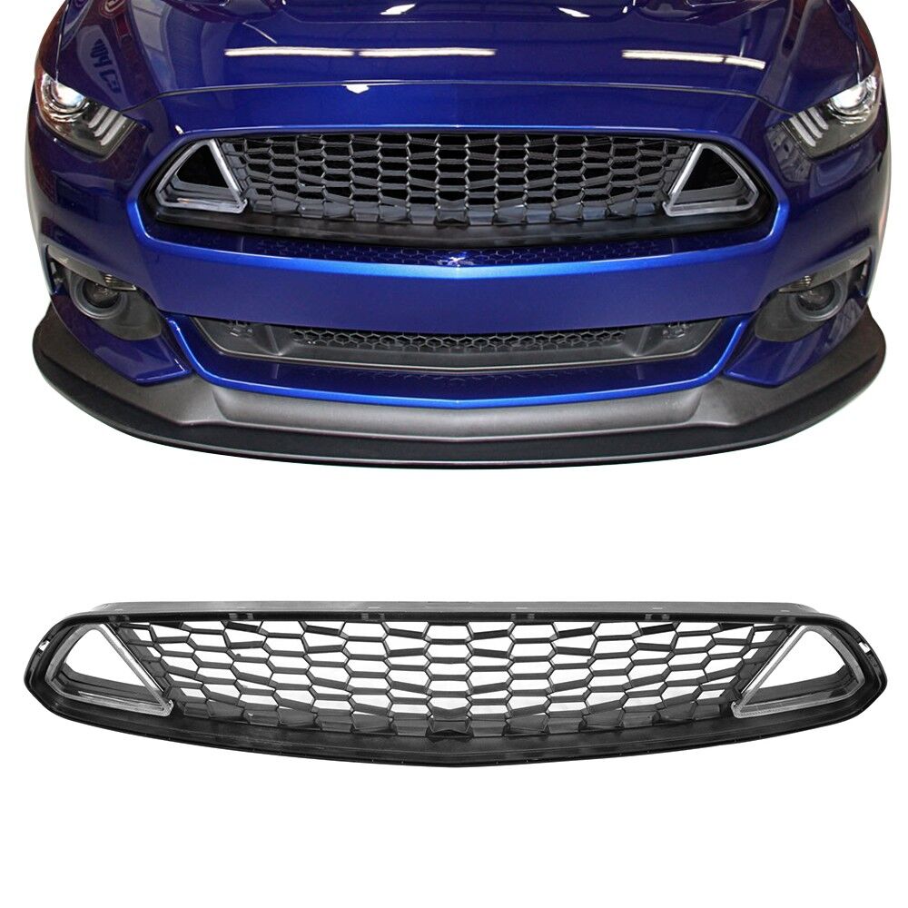 IKON Style Front Upper & Lower Mesh Grille For 2015-2017 Ford Mustang – Unpainted Black PP