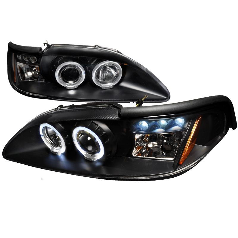19941998 Ford Mustang Halo LED Black Projector Headlights 2LHP