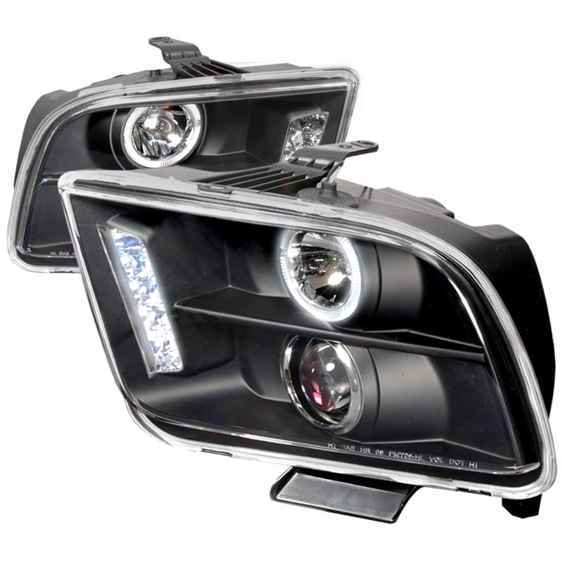 20052009 Ford Mustang Halo LED Black Projector Headlights LHPMST05JMTM